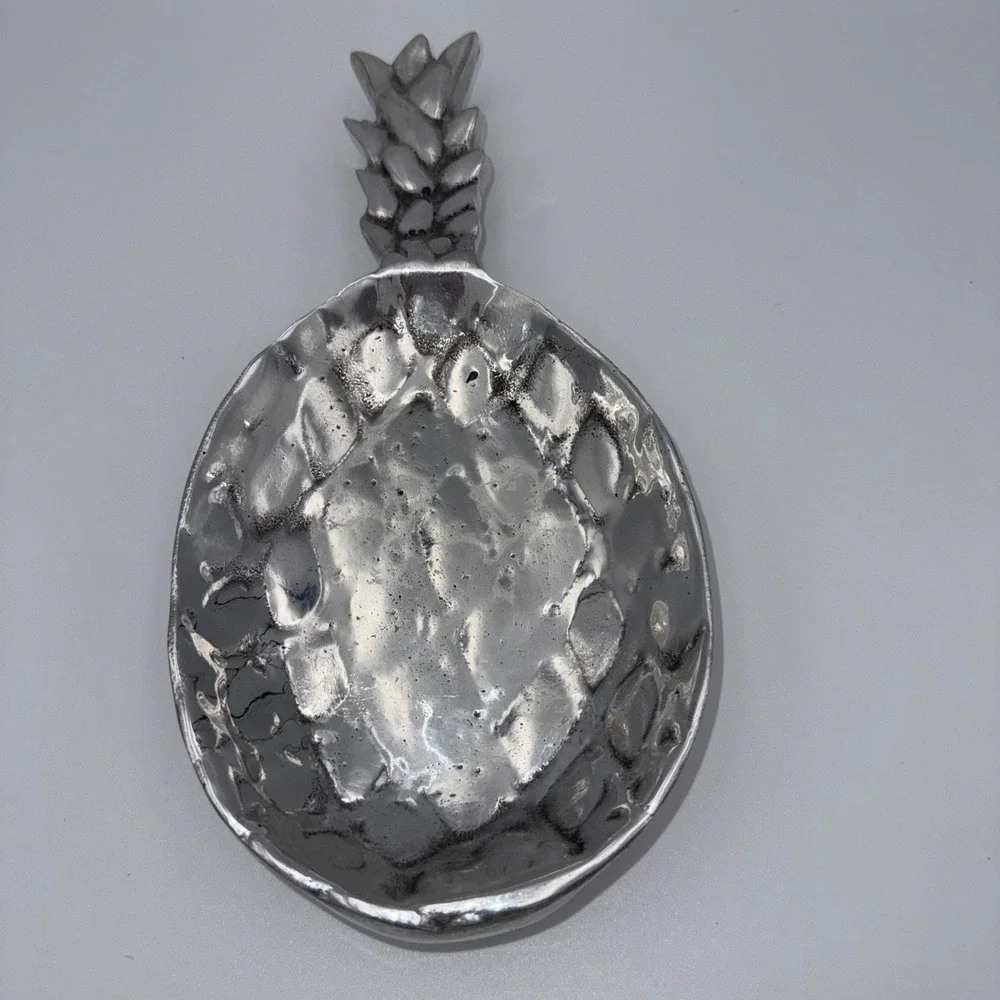 PINEAPPLE SERVING TRAY Majolica Mexico BRUSHED Aluminum BREAK RESISTANT